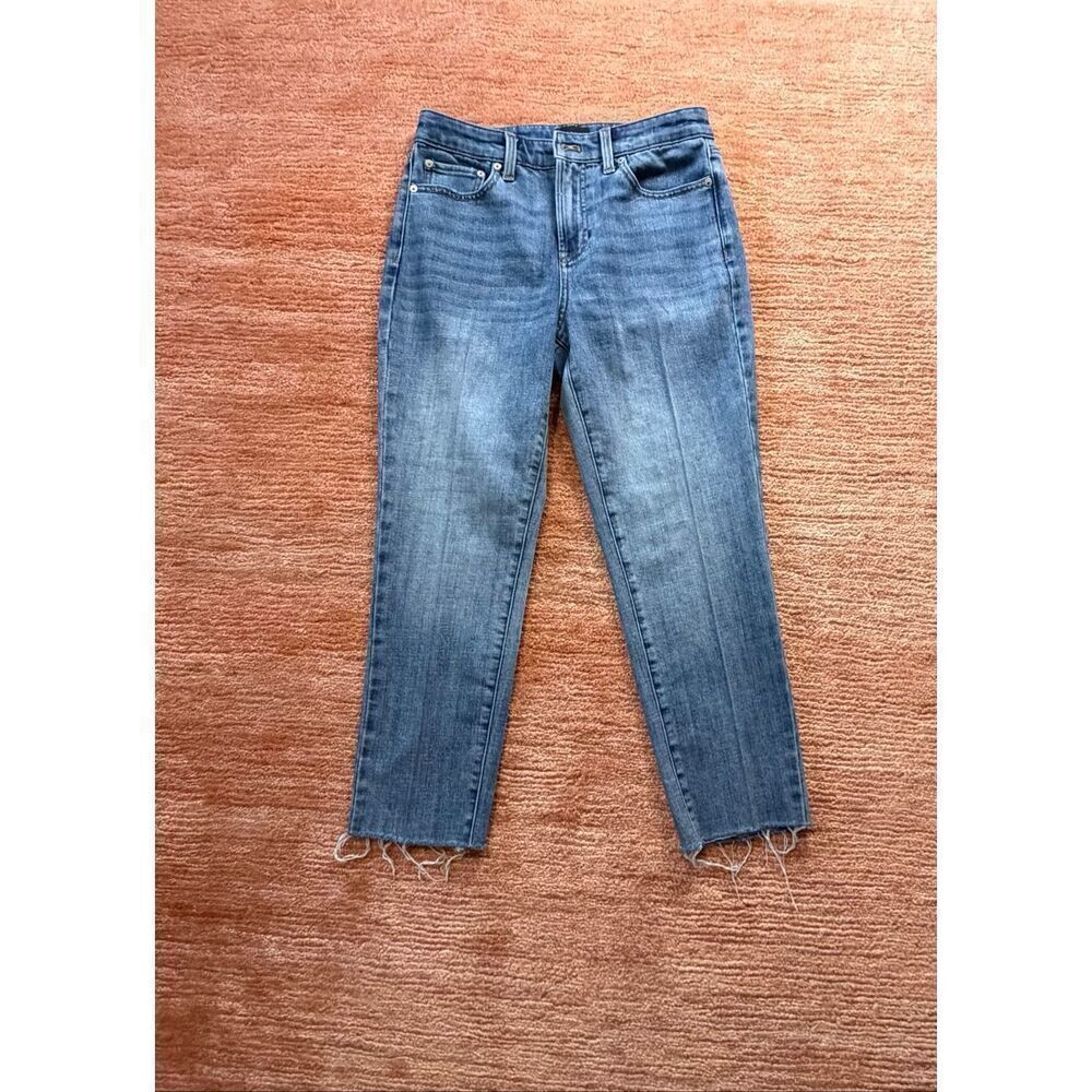 Talbots Modern Ankle Jeans 4P Petite Raw Hem Blue Stretch